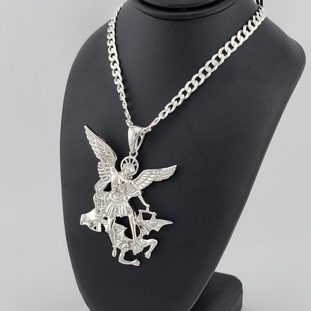 Brand New Sterling Silver 925 Saint Michael Necklace - Picture 8 of 12